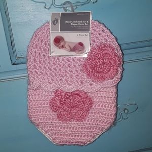 Hand crocheted hat and diaper cover set